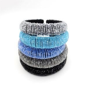 Wholesale 2021 Ladies Bling Glitter Crystal Diamond Jewelled Hair Band Handmade Sewing Rhinestone Padded Headband for Women