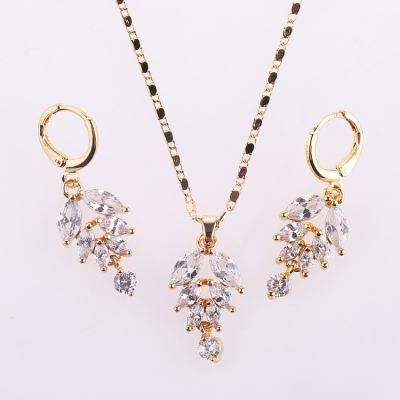 Fashion Wedding Alloy Silver Gold Plated Necklace Earring Ring Jewelry Set with Crystal CZ Pearl