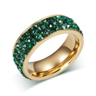 Latest Designs Engagement Wedding Ring Gold/Silver Plated Green Crystal Ring for Woman