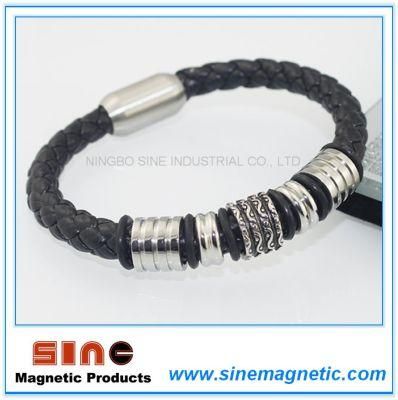 Braided PU &Titanium Steel Men&prime;s Leather Bracelet with Magnetic Clasp