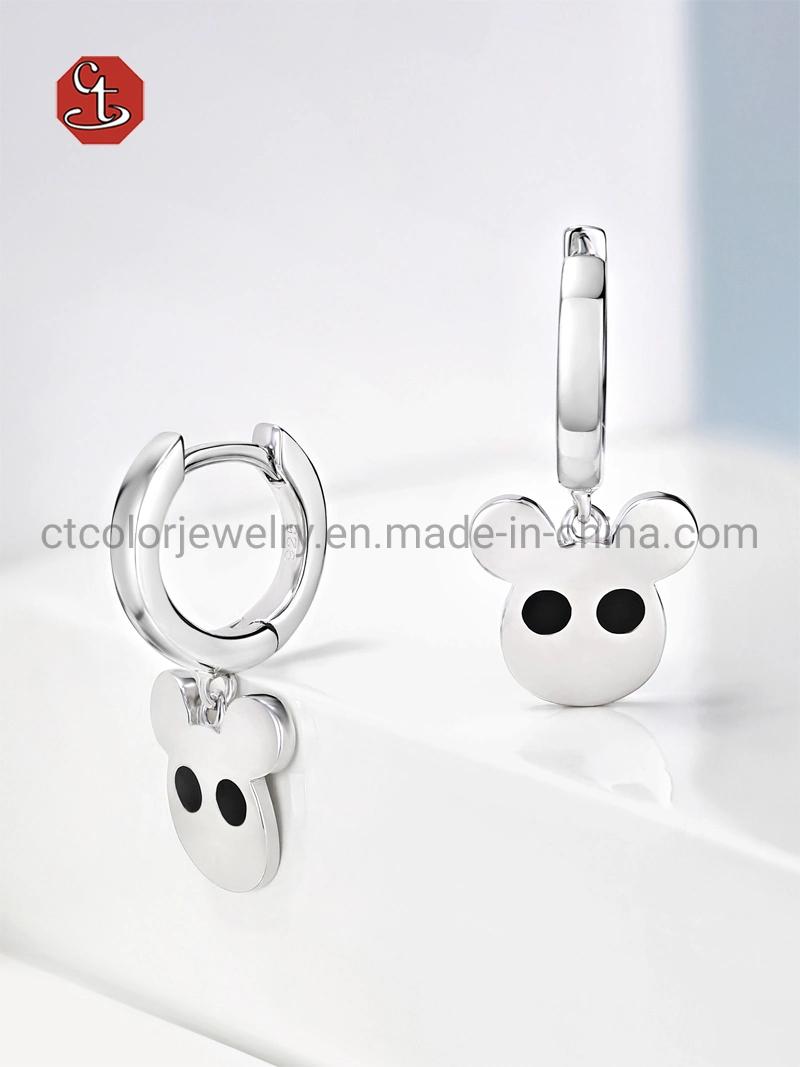 Fashion Jewelry 925 Sterling Silver Cute bear Enamel Hoop Earrings