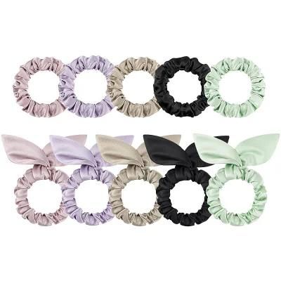 Rabbit Bunny Ear Bow Bowknot Elastic Hair Bands Silk Scrunchies