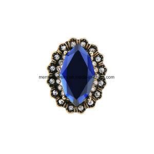 Cheap Alloy Rhinestone and Blue Gemstone Studded Finger Ring for Lady
