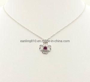 Good Luck Four Leaf Clover Red Cubic Zirconia Stud Pendant Necklace