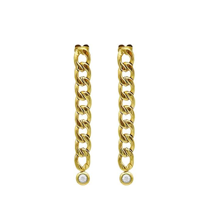 Fashion Wholesale Jewelry Earrings Bulkbuy Gold Plated Figaro Chain Earring with Stone for Lady Elegant Jewelry Gift