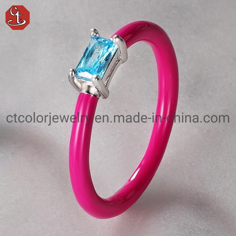 Fashion Jewelry Silver Ring Natural Gemstone Color Enamel Fashion Rings