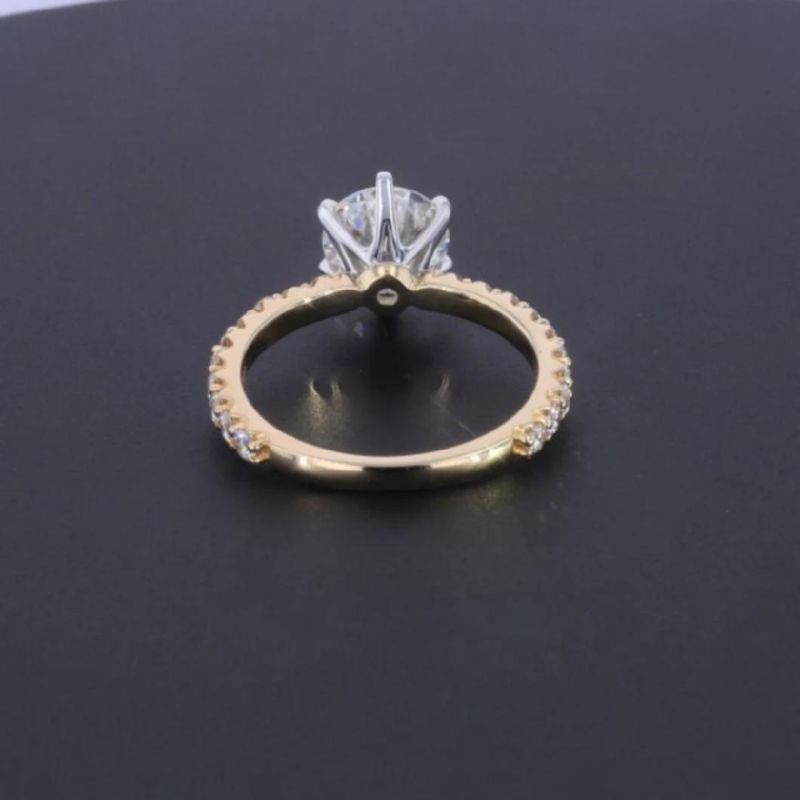 14K Yellow Plated and White Gold Moissanite Rings 8mm Moissanite and Side Lab Grown Diamond Ring