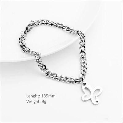 Custom Butterfly Charm Stainless Steel Cuba Double Chain Bracelet