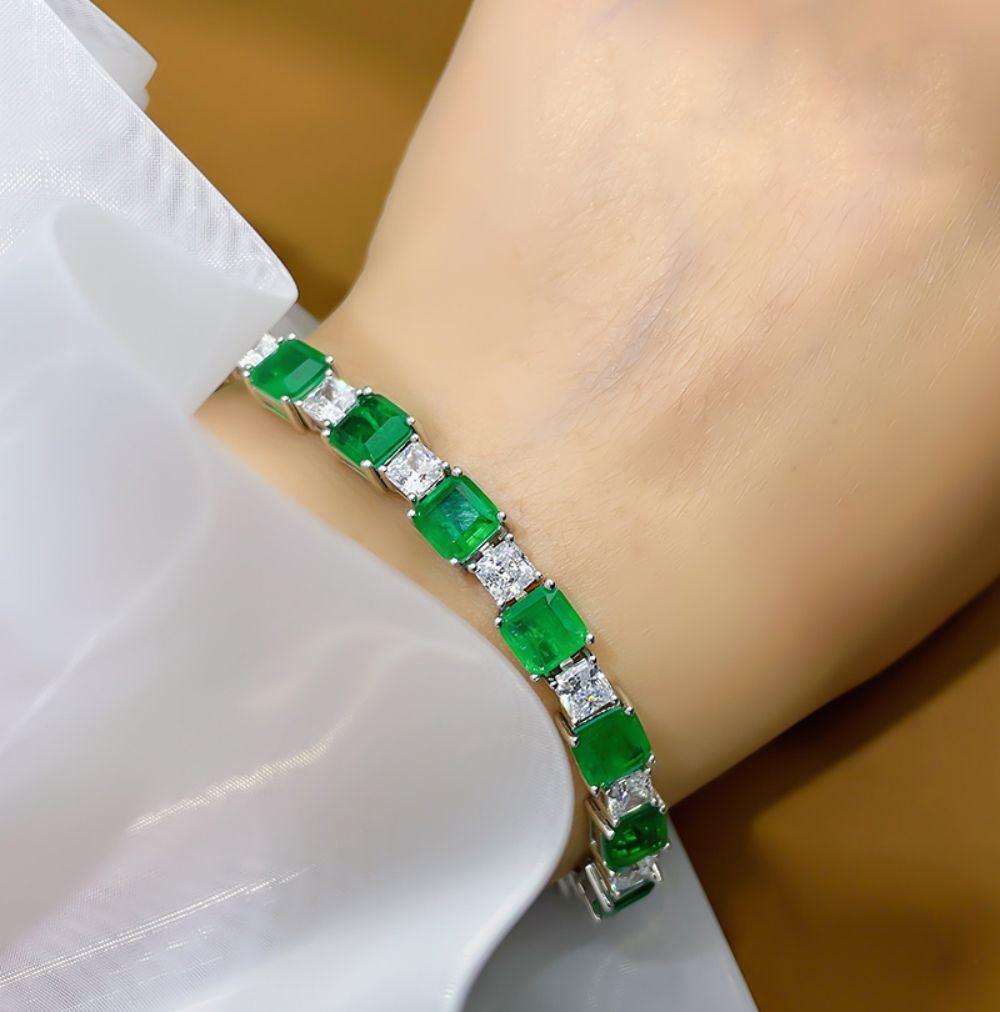 2021 New S925 Sterling Silver 7*7 Emerald Square Full Diamond Bracelet