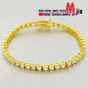 14k Gold Plated 8&quot; Simulated Lab Diamond Bracelet Pave 1 Row Iced out Mens Jay Z Xqb687