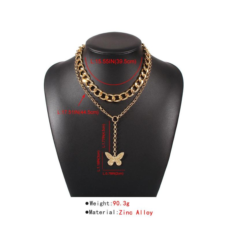 Hot Selling New Design Fashion Jewelry Butterfly Pendant Alloy Chunky Chain Necklace Set
