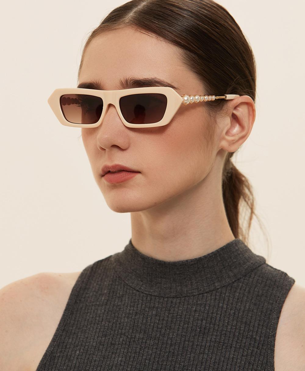 Fashion Stylish PC Half Metal Frames Pearl Square Sunglass Mens Vintage Retro Glasses Small Square New Sunglasses for Women