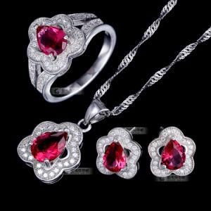 Solid 925 Sterling Silver Jewelry Set with Ruby Stone