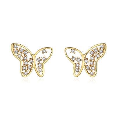 Fashion Jewelry Hollow Butterfly with Zircon Stud Earrings Real 925 Sterling Silver Earrings for Women