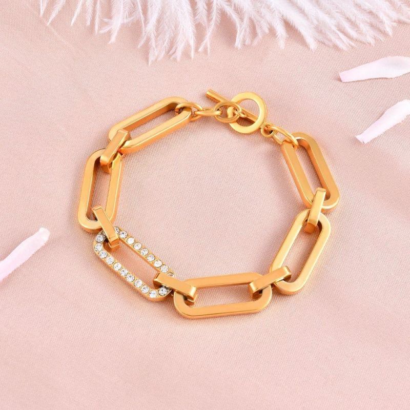 Hand Made Custom Fashion Jewelry Diamond Gold Plated Zircon Square Chain Bracelet for Lady