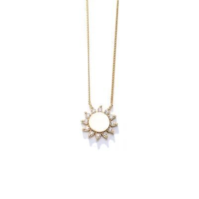 Trendy Delicate 925 Sterling Silver Sunflower Zircon Curb Link Chain Necklace for Girl