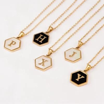 New Fashion 18K Gold Plated Necklace Initial Necklaces Jewelry Hexagon Initial Letter Stainless Steel Necklace