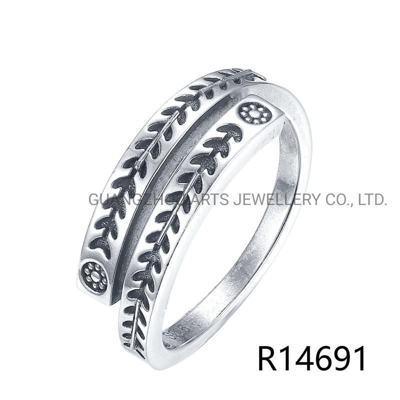 925 Sterling Silver Handmade Pattern Carved Opening Ring