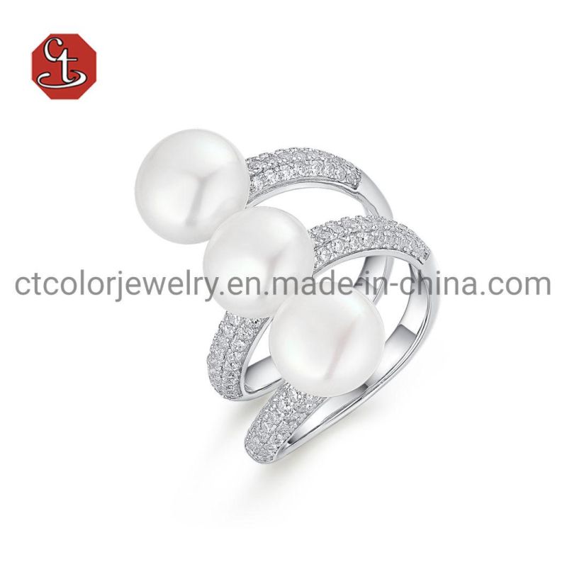 Emerald Created Stone Silver Rings Fashion Natural Pearl Jewelry Freshwater Pear Ring