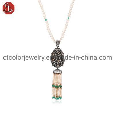 New Design Fashion Jewellery 925 Silver Sweater Chain Pearl Necklace Women Jewelry
