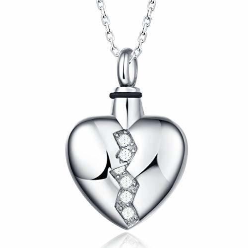 Broken Heart Love Urn Ash Holder Necklace Pendant with Crystal