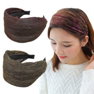 New Fashion Shiny Fabric Wide Headband for Women Stripe Wide Sports Hair Bands