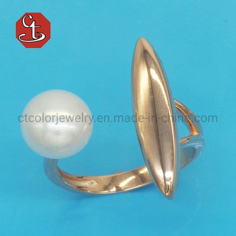 Stylish Retro Metal Open Geometric Resizable Rings Pearl Rock Punk Freshwater Pearl Ring Jewelry for Party Gift