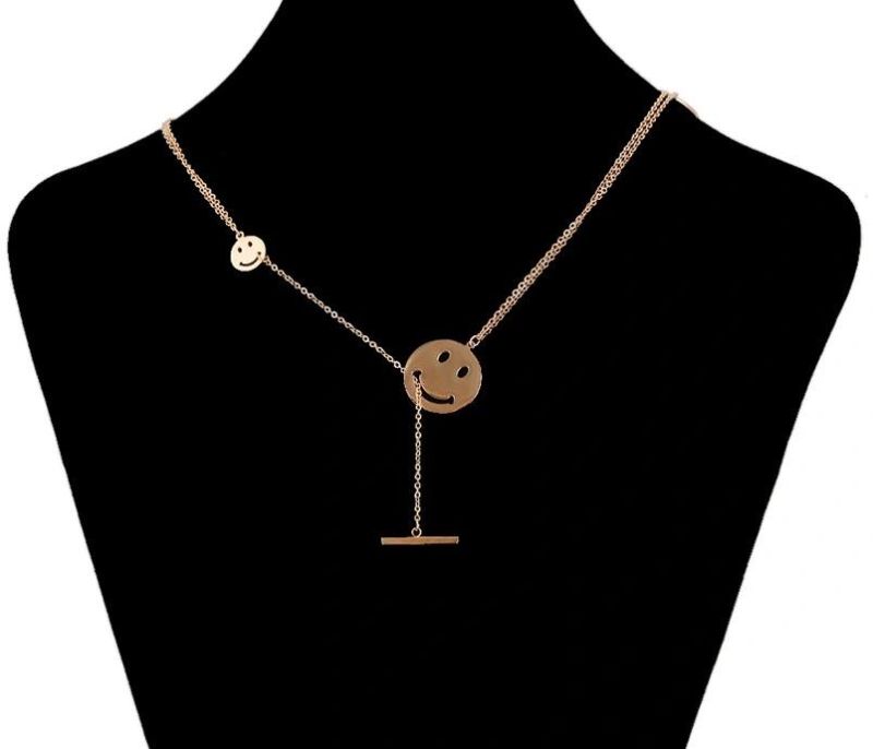 Fashion Stainless Steel Rose Gold Plated Face Pendant Necklace for Women Jewelry