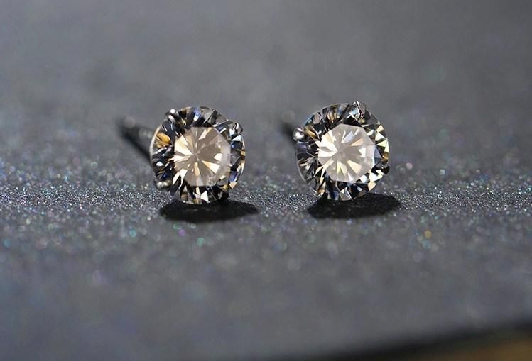 S925 Silver Inlaid Zircon Earring Korean Classic Four-Claw Diamond Earrings