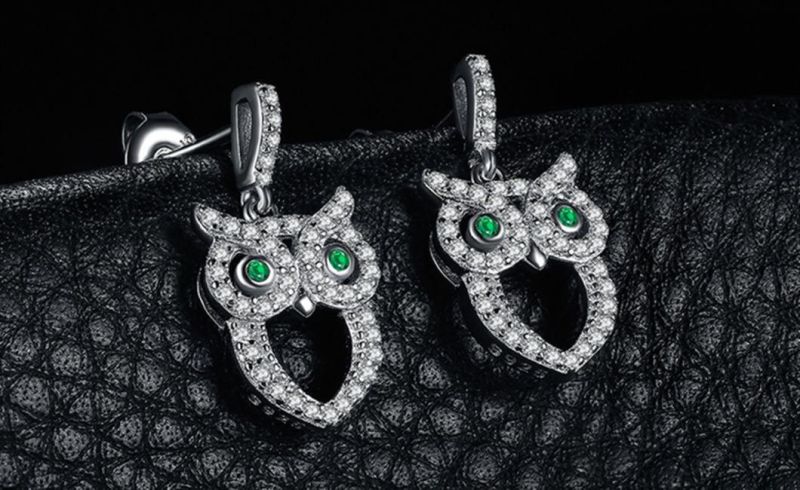 Green Eyed Owl Simulated Emerald Earring Silver Gifts for Women Fashion Jewelry