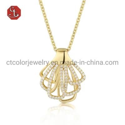 Fashion Jewelry Pendant 925 Sterling Silver Gold Plated/Rose Plated/White Plated shell Shaped CZ Women Necklaces