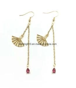 Fashion Fan Shaped Tassel Drop Dangle Zircon Stud Earrings