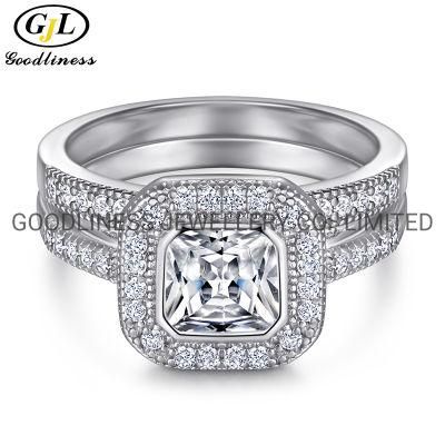 Rhodium Plated 925 Sterling Silver Women CZ Rings Sets Jewelry