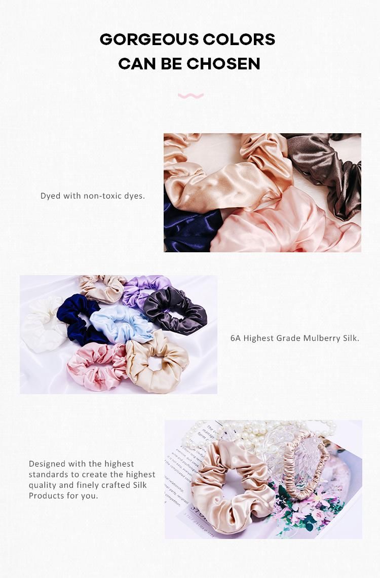 Real 100% Silk Elastic Hair Ties Fashionable Skinny Silk Hair Scrunchies for Girls