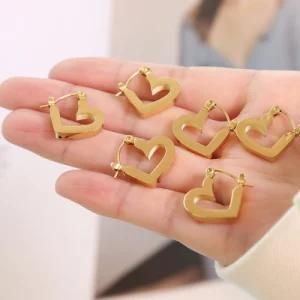 Ins Jewelry Love Peach Heart Hollow Geometric Earrings Titanium Steel 18K Heart Earrings for Women