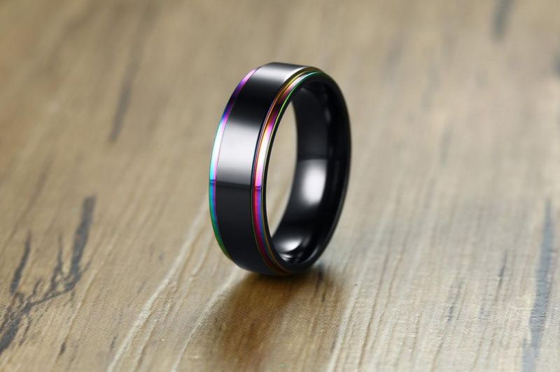 Fashion Accessories Jewelry Wholesale Titanium Steel Rainbow Ring Color Stainless Steel Men′ S Bare Body European and American Fashion Rings SSR2405