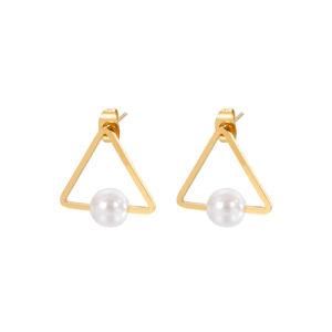Geometric Shape Triangle Pearl Gold-Plated Stainless Steel Earrings Stud
