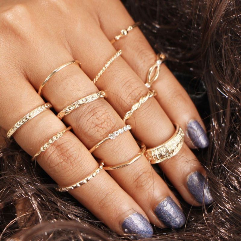 Women Fashion Accessories Bohemian Gold Chain Rings Set Fashion Jewellery