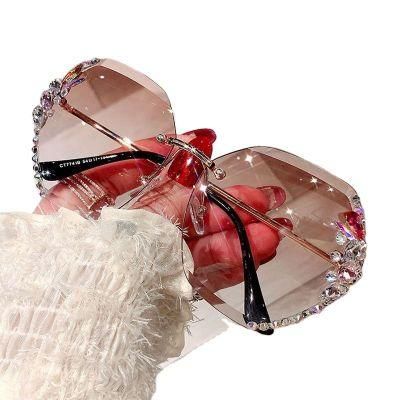 Luxury Brand Design Vintage Rimless Rhinestone Ladies Sunglasses