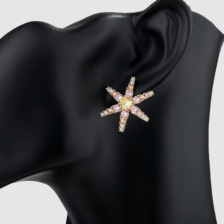 Hot Recommended Gold Plated Flower Stud Earring with Cubic Zirconia