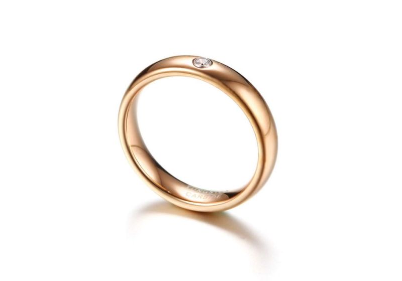 New Product 4mm Width Single Zircon Tungsten Ring Korean Version Rose Gold Ring for Women Tst2839