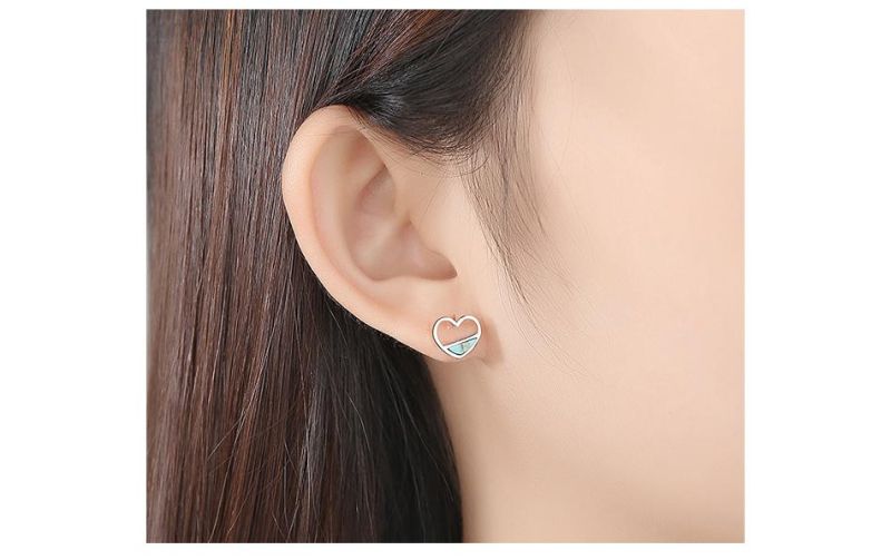 Hollow Turquoise Heart Sterling Silver 925 Ear Studs