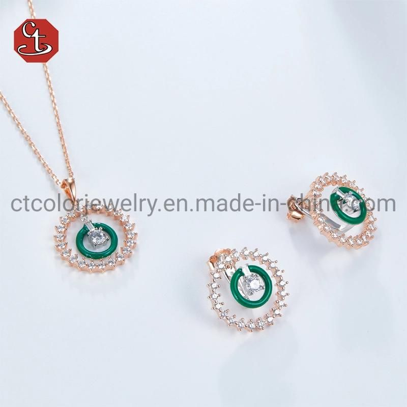 Fashion Jewelry 925 Sterling Silver Enamel Chain CZ Diamond Necklace for Women