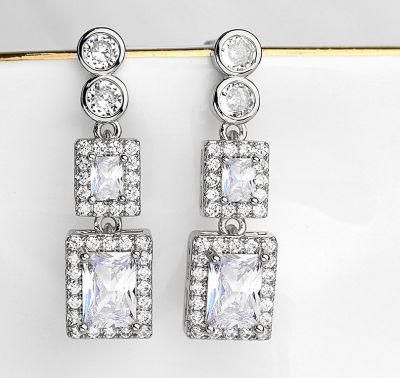Luxury Suqre CZ Earring Jewelry, Bridal Wedding CZ Earrng for Brides