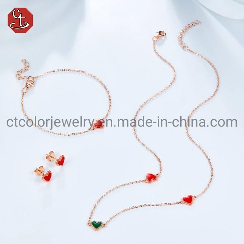 925 Sterling Silver Natural Earrings Jewelry Accessory Heart Enamel Rose Gold Plated Stud Earrings For Women