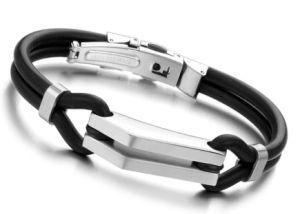 Black Silicone Wristband Bracelets for Men Stainless Steel Charm Bracelets Jewelry Wholesale