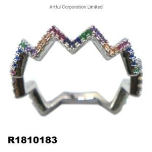 Multi-Color Prong Set Silver Ring