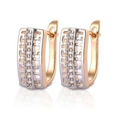 Fashion 18K Gold Silver Alloy Jewelry CZ Hoop Stud Drop Huggie Earrings with Crystal for Women