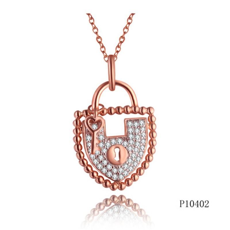 Rose Gold Plating Heart Lock  Perle Effect  Silver Pendant