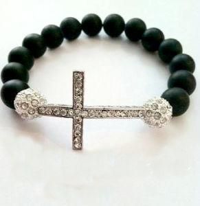 Black Stone Needle Bracelet with Cross and Crystals (SHA1271)